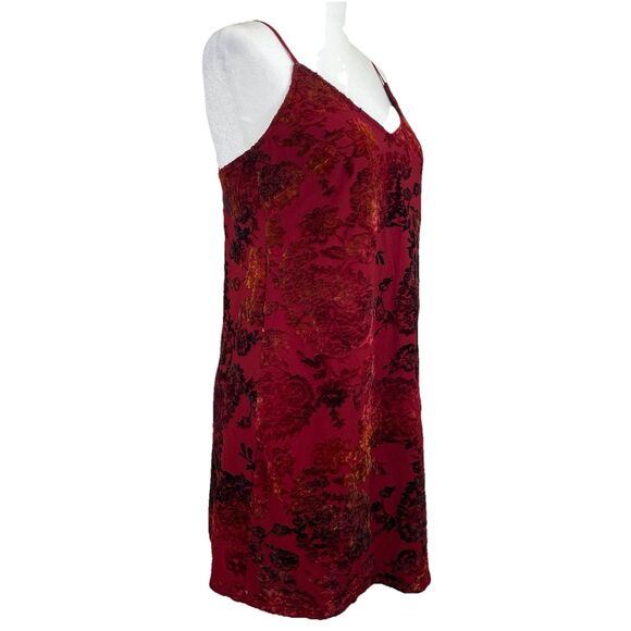 Missguided Red Burnt Velvet Sleeveless V Neck Mini Blouson Dress 90’s Y2K-2 - Picture 1 of 10